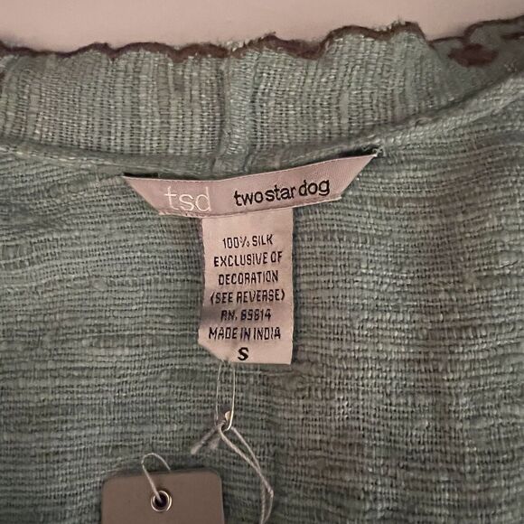 Two Star Dog TSD Green Brown Floral Embroidered 3/4 Sleeve 100% Silk Jacket S - Picture 6 of 8